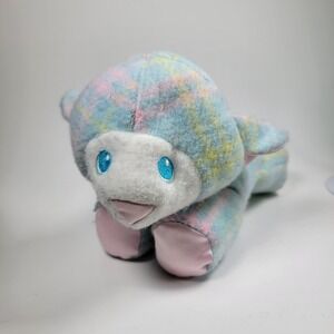 Playskool Lamb Snuzzles Plush Blue Plaid Lovey Stuffed Toy Satin Feet Vtg 1980s